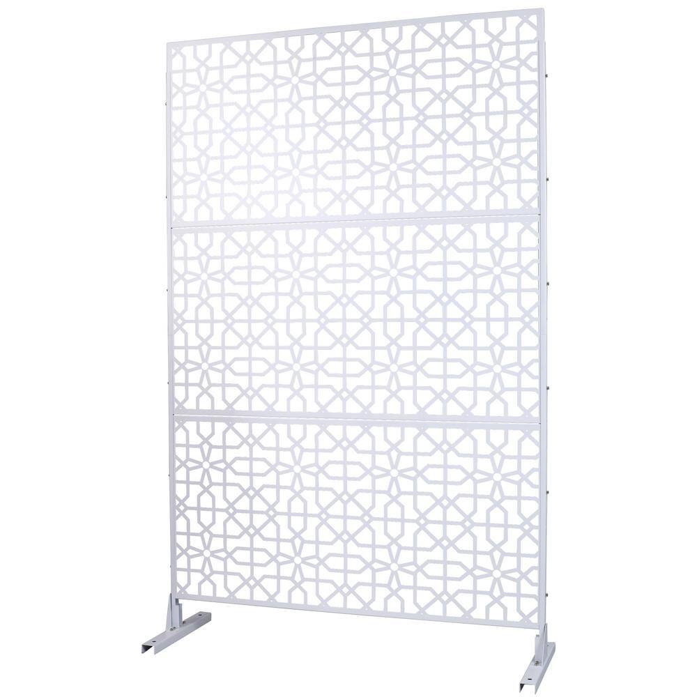 Tidoin 6.3 ft. x 4 ft. White Steel Freestanding Flat Flat Top Decorative Privacy Screen Metal Fence Panel
