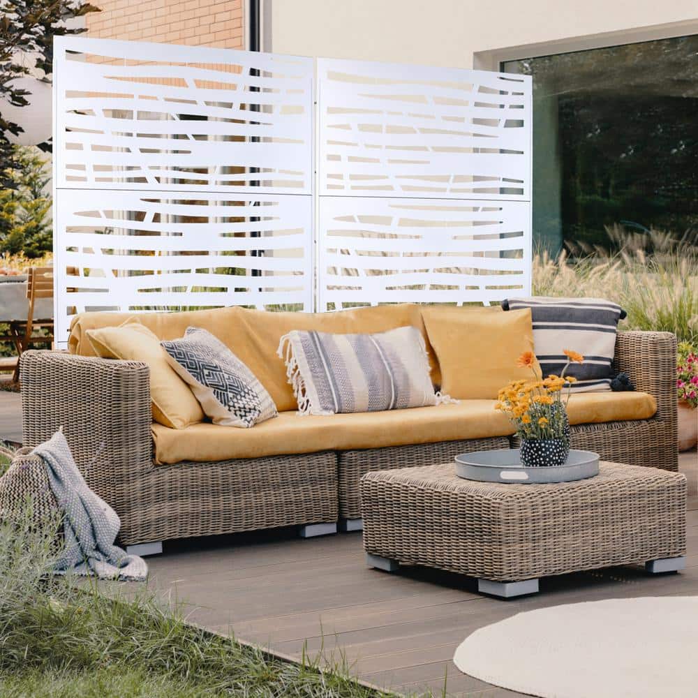 Tidoin 6.3 ft. x 4 ft. White Steel Freestanding Flat Flat Top Decorative Privacy Screen Metal Fence Panel