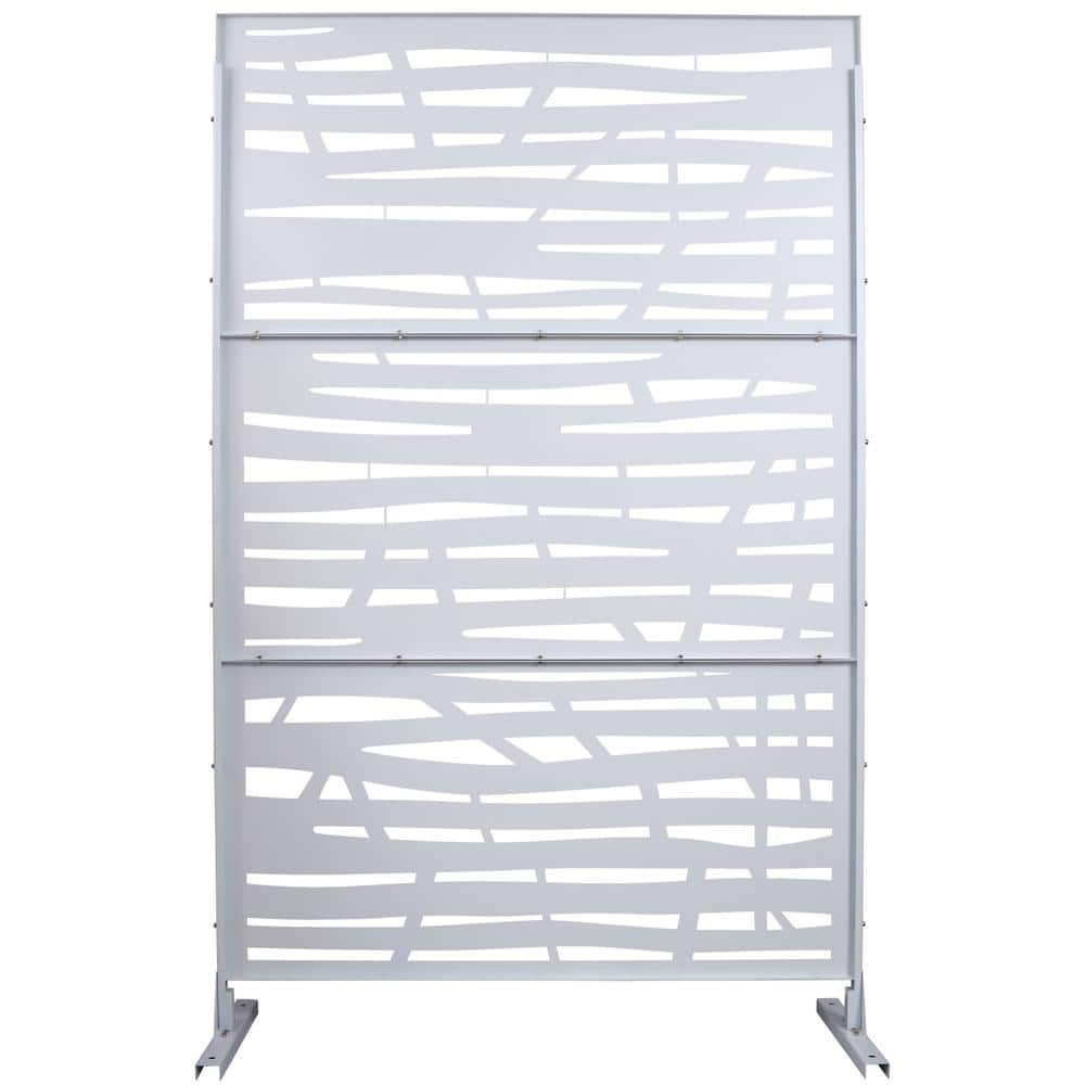 Tidoin 6.3 ft. x 4 ft. White Steel Freestanding Flat Flat Top Decorative Privacy Screen Metal Fence Panel