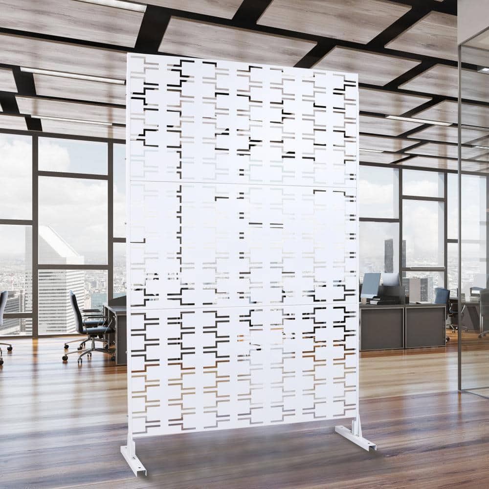 Tidoin 6.3 ft. x 4 ft. White Steel Freestanding Flat Flat Top Decorative Privacy Screen Metal Fence Panel