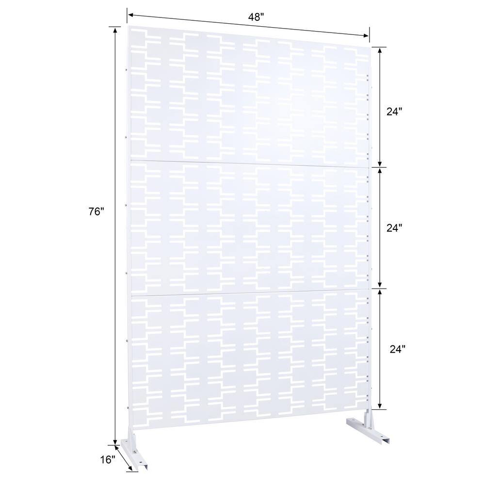 Tidoin 6.3 ft. x 4 ft. White Steel Freestanding Flat Flat Top Decorative Privacy Screen Metal Fence Panel