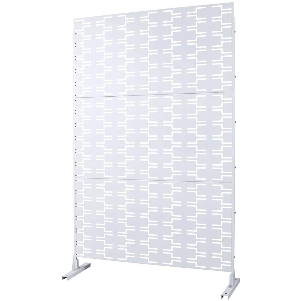 Tidoin 6.3 ft. x 4 ft. White Steel Freestanding Flat Flat Top Decorative Privacy Screen Metal Fence Panel