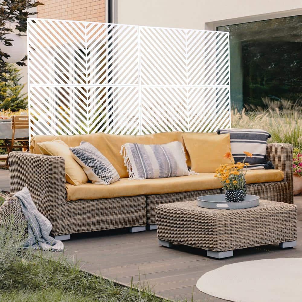 Tidoin 6.3 ft. x 4 ft. White Steel Freestanding Flat Flat Top Decorative Privacy Screen Metal Fence Panel