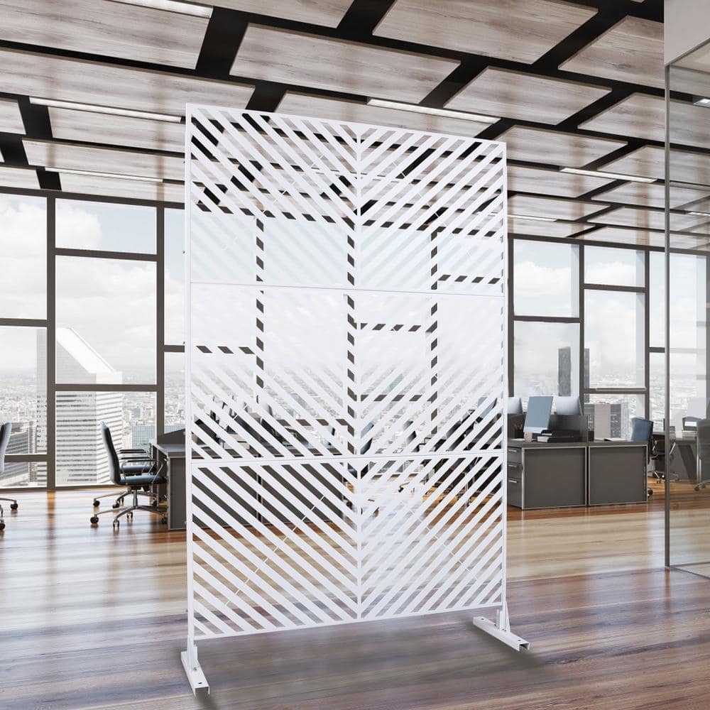Tidoin 6.3 ft. x 4 ft. White Steel Freestanding Flat Flat Top Decorative Privacy Screen Metal Fence Panel