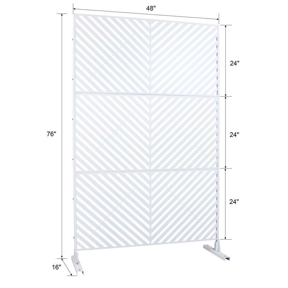 Tidoin 6.3 ft. x 4 ft. White Steel Freestanding Flat Flat Top Decorative Privacy Screen Metal Fence Panel
