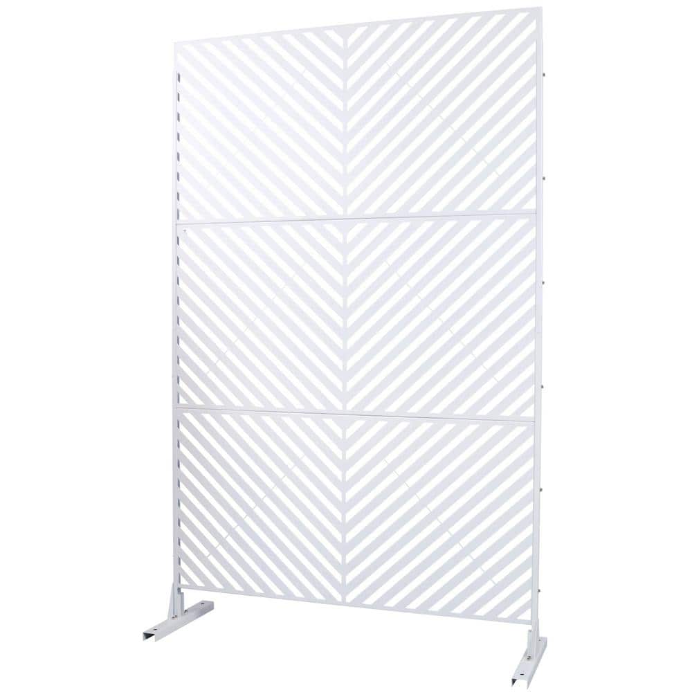 Tidoin 6.3 ft. x 4 ft. White Steel Freestanding Flat Flat Top Decorative Privacy Screen Metal Fence Panel