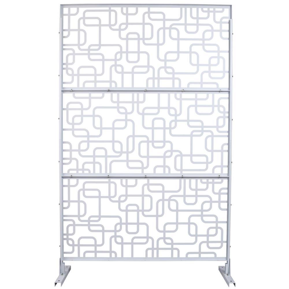 Tidoin 6.3 ft. x 4 ft. White Steel Freestanding Flat Flat Top Decorative Privacy Screen Metal Fence Panel