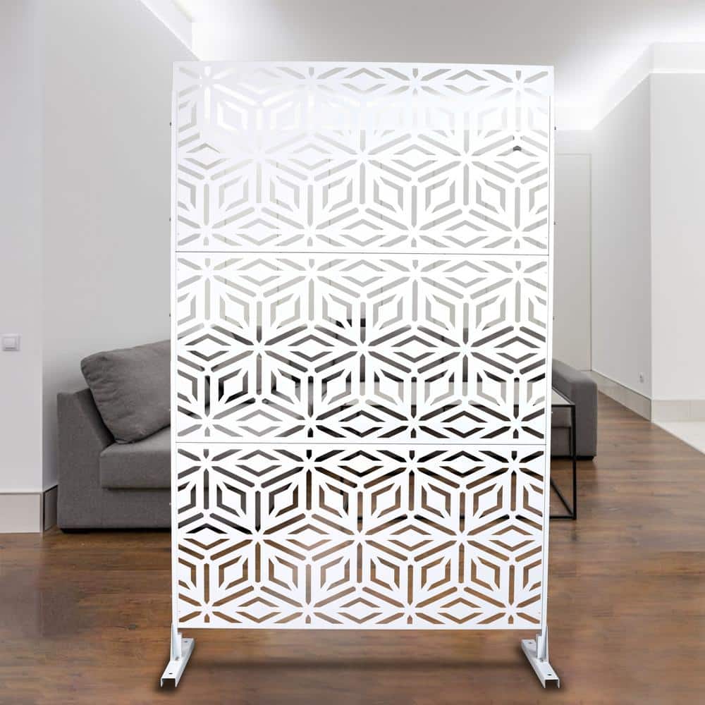 Tidoin 6.3 ft. x 4 ft. White Steel Freestanding Flat Flat Top Decorative Privacy Screen Metal Fence Panel