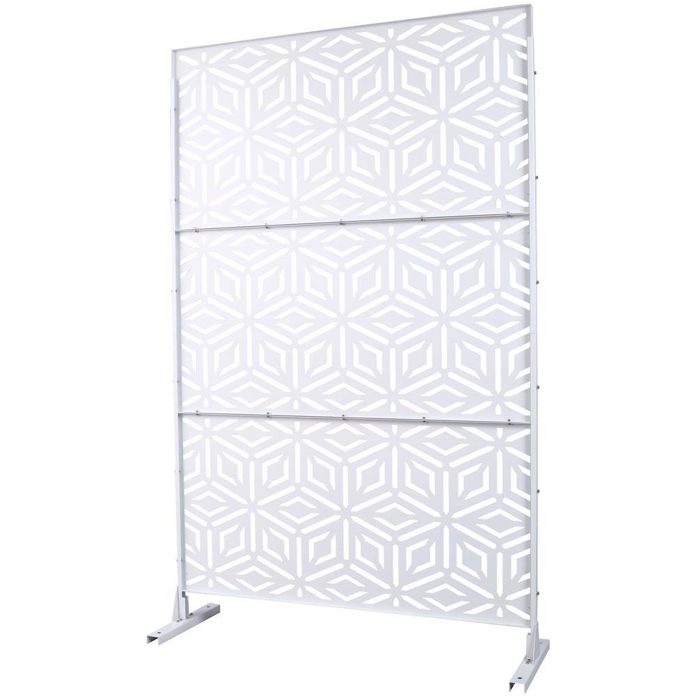 Tidoin 6.3 ft. x 4 ft. White Steel Freestanding Flat Flat Top Decorative Privacy Screen Metal Fence Panel