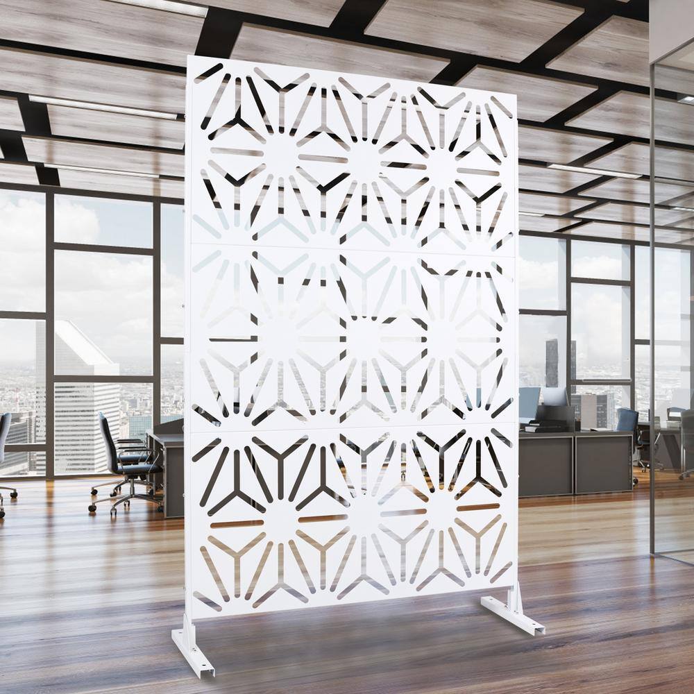 Tidoin 6.3 ft. x 4 ft. White Steel Freestanding Flat Flat Top Decorative Privacy Screen Metal Fence Panel