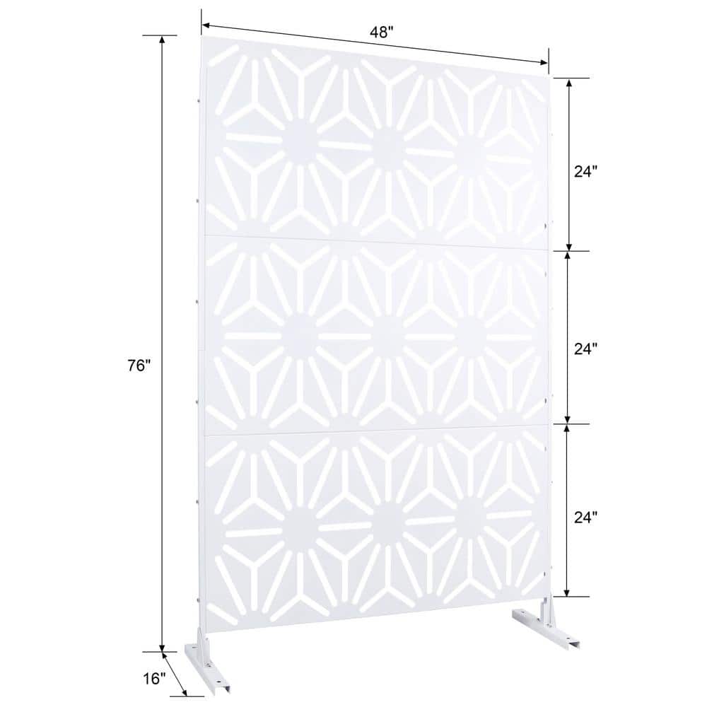 Tidoin 6.3 ft. x 4 ft. White Steel Freestanding Flat Flat Top Decorative Privacy Screen Metal Fence Panel
