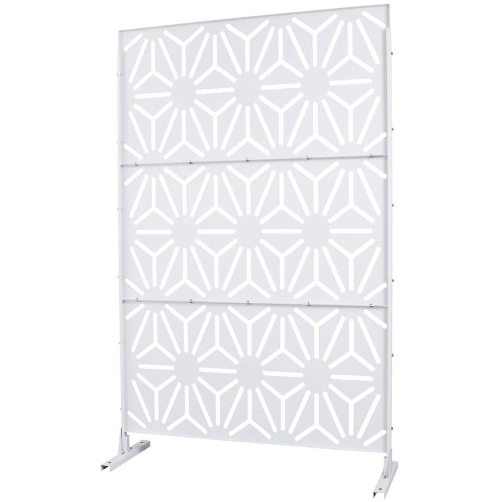 Tidoin 6.3 ft. x 4 ft. White Steel Freestanding Flat Flat Top Decorative Privacy Screen Metal Fence Panel