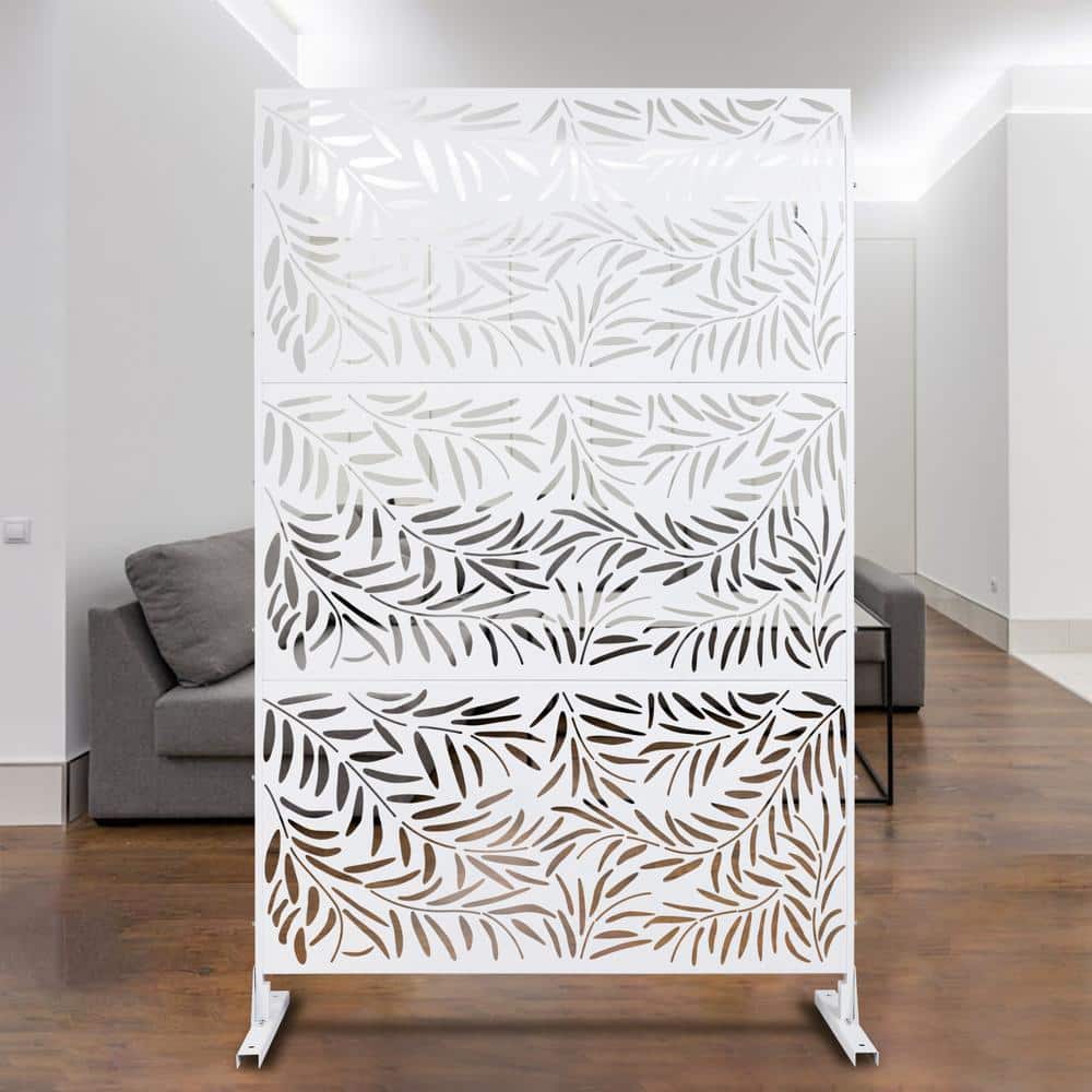 Tidoin 6.3 ft. x 4 ft. White Steel Freestanding Flat Flat Top Decorative Privacy Screen Metal Fence Panel