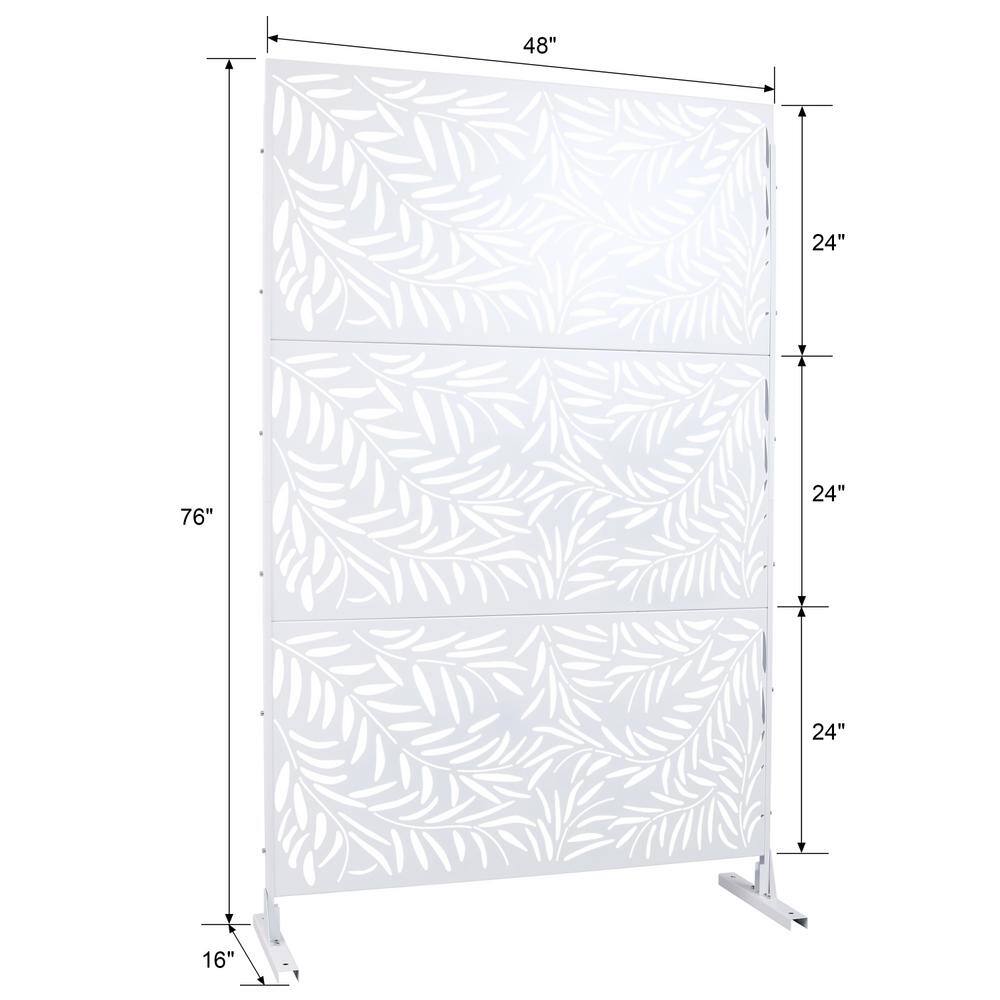 Tidoin 6.3 ft. x 4 ft. White Steel Freestanding Flat Flat Top Decorative Privacy Screen Metal Fence Panel