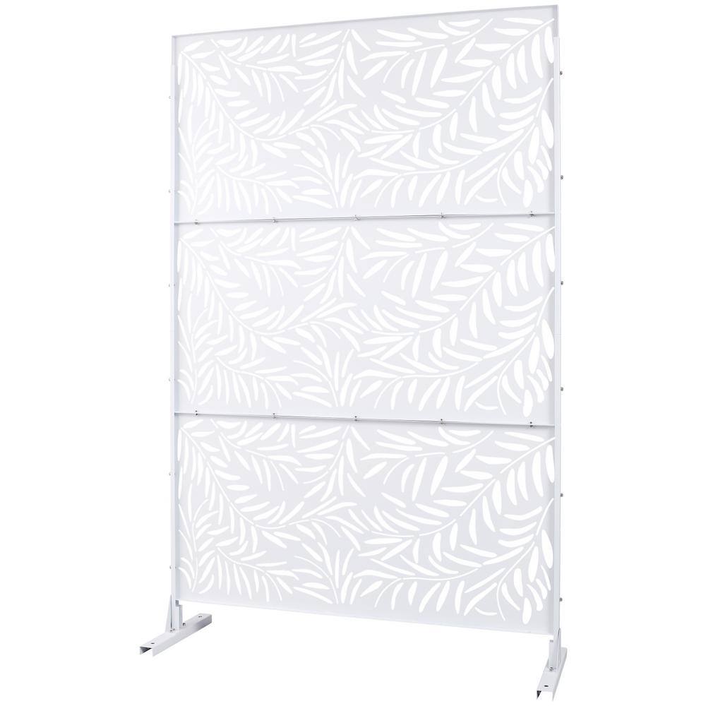 Tidoin 6.3 ft. x 4 ft. White Steel Freestanding Flat Flat Top Decorative Privacy Screen Metal Fence Panel