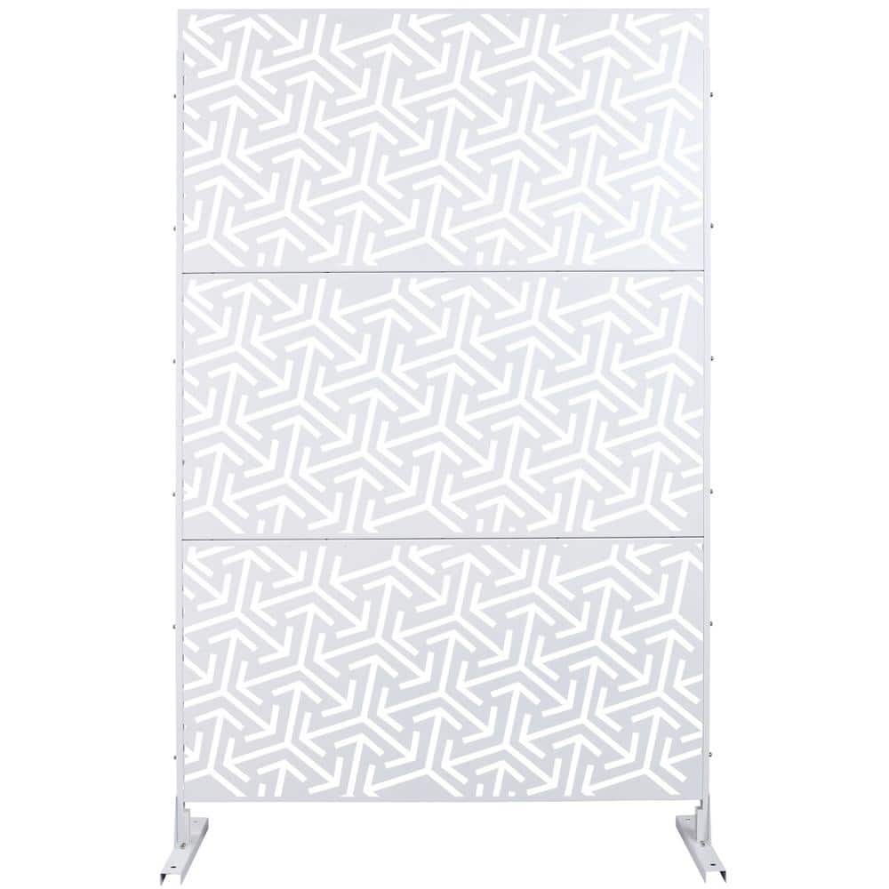 Tidoin 6.3 ft. x 4 ft. White Steel Freestanding Flat Flat Top Decorative Privacy Screen Metal Fence Panel