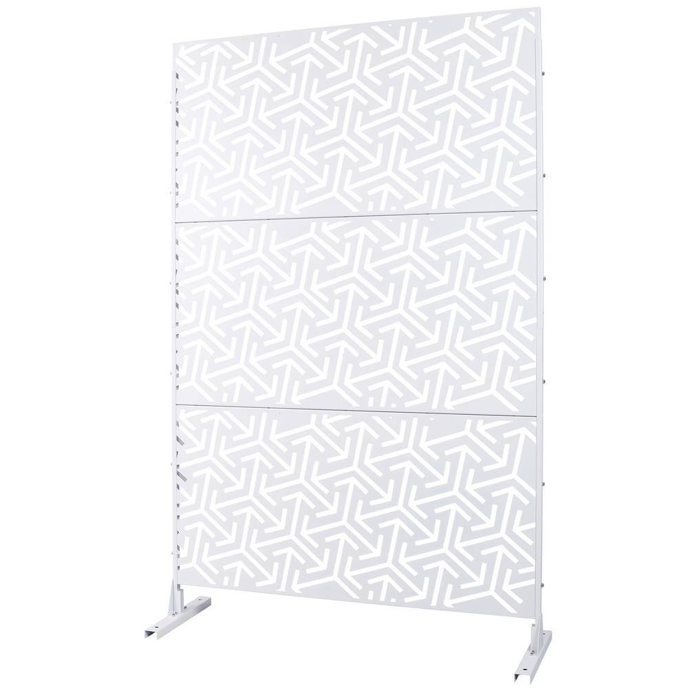 Tidoin 6.3 ft. x 4 ft. White Steel Freestanding Flat Flat Top Decorative Privacy Screen Metal Fence Panel