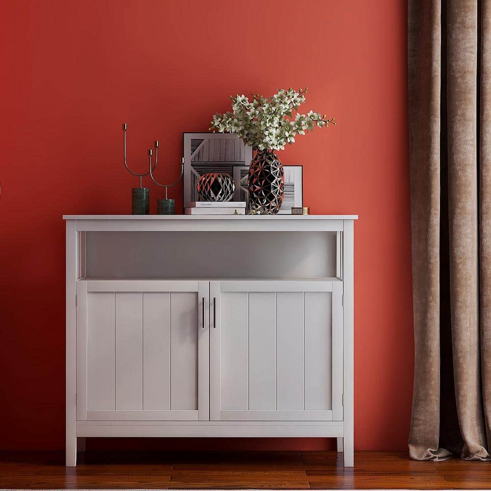 Tileon 39.96 in. W x 15.75 in. D x 34.25 in. H in White MDF Ready to Assenmble Floor Kitchen Cabinet storage sideboard