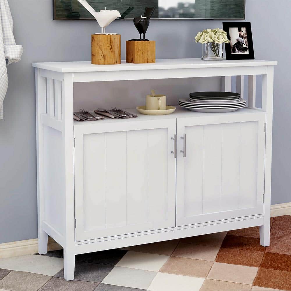 Tileon 39.96 in. W x 15.75 in. D x 34.25 in. H in White MDF Ready to Assenmble Floor Kitchen Cabinet storage sideboard