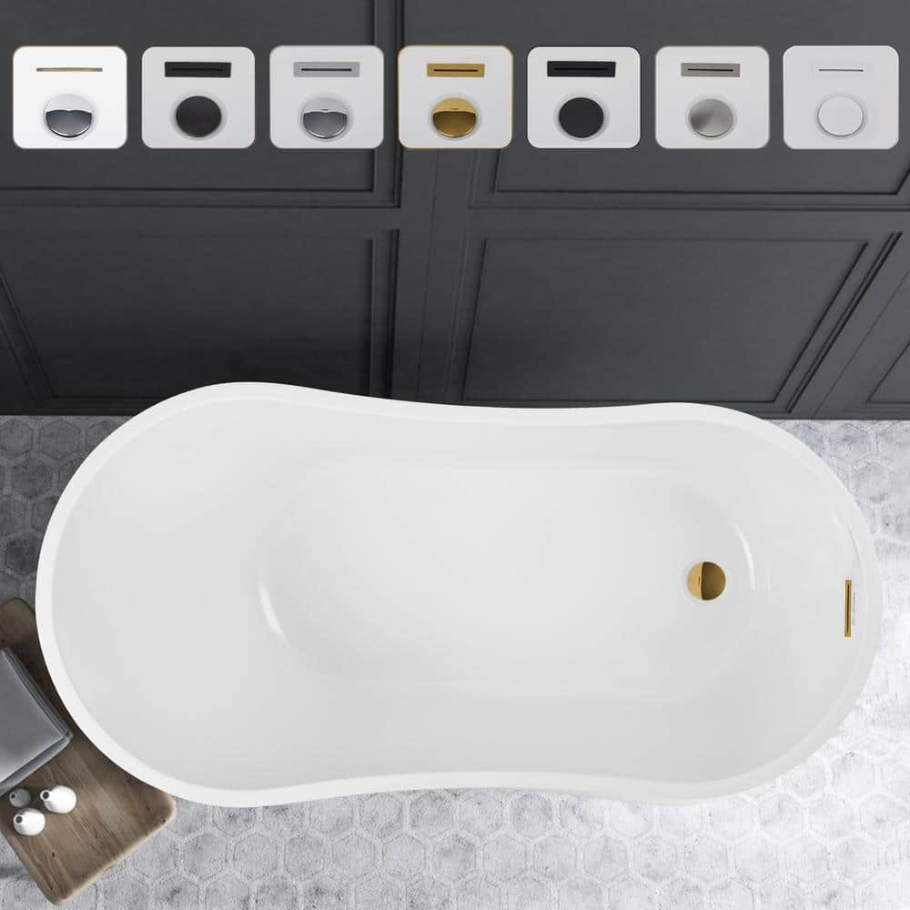 Vanity Art Unbranded Limoges 55 in. Acrylic Flatbottom Bathtub in White/Titanium Gold