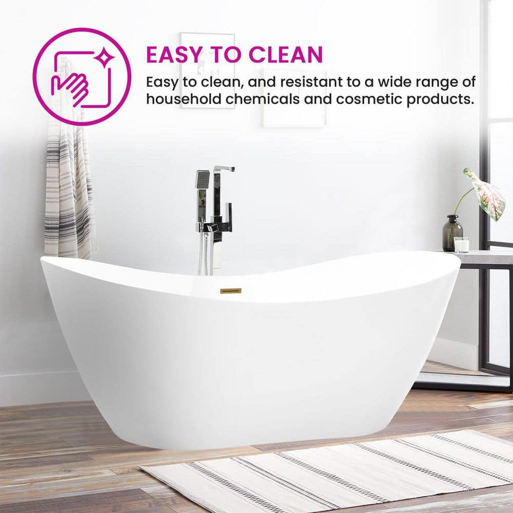 Vanity Art 71 in. Acrylic Flatbottom Freestanding Bathtub in White/Titanium Gold
