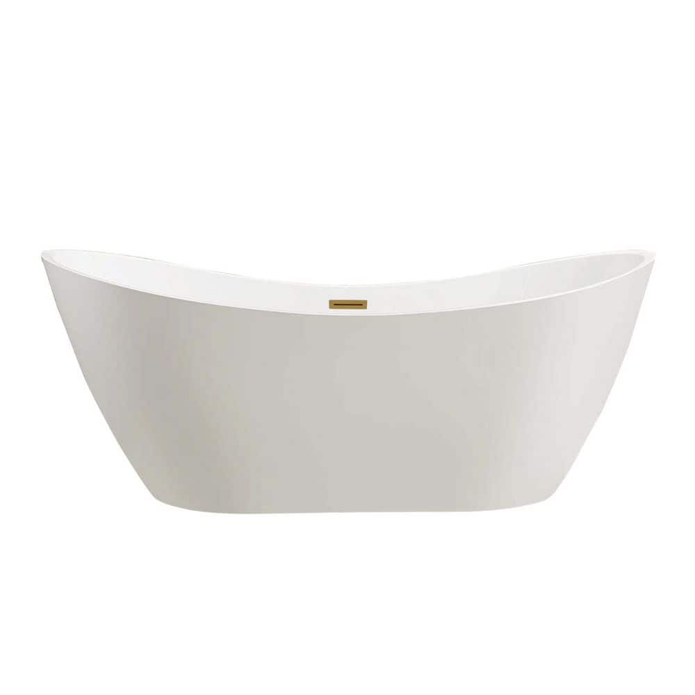 Vanity Art 71 in. Acrylic Flatbottom Freestanding Bathtub in White/Titanium Gold