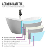 Vanity Art 71 in. Acrylic Flatbottom Freestanding Bathtub in White/Titanium Gold
