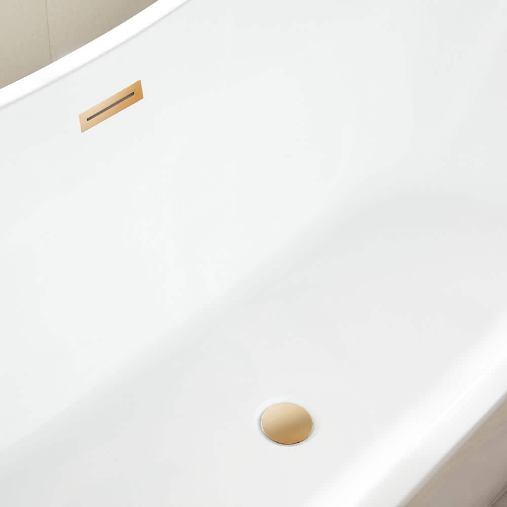Vanity Art 71 in. Acrylic Flatbottom Freestanding Bathtub in White/Titanium Gold