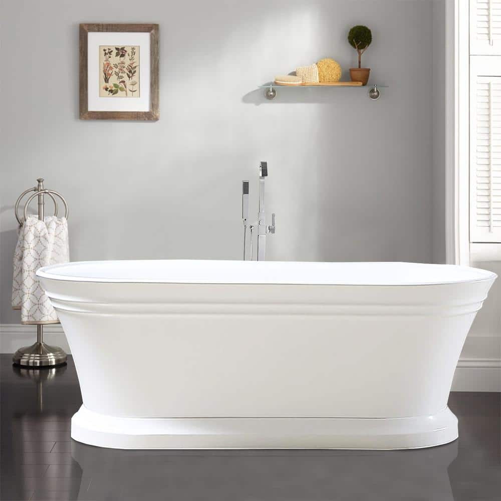 Vanity Art Versailles 67 in. x 31 in. Acrylic Freestanding Soaking Bathtub with Center Drain in White/Titanium Gold