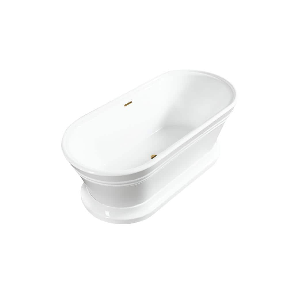 Vanity Art Versailles 67 in. x 31 in. Acrylic Freestanding Soaking Bathtub with Center Drain in White/Titanium Gold