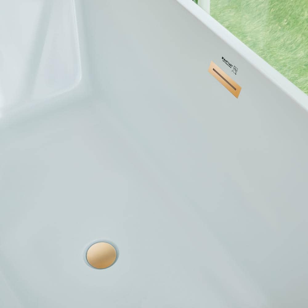 Vanity Art Talence 59 in. Acrylic Flatbottom Freestanding Bathtub in White/Titanium Gold