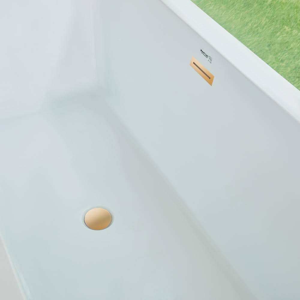 Vanity Art Tarbes 59 in. Acrylic Flatbottom Freestanding Bathtub in White/Titanium Gold