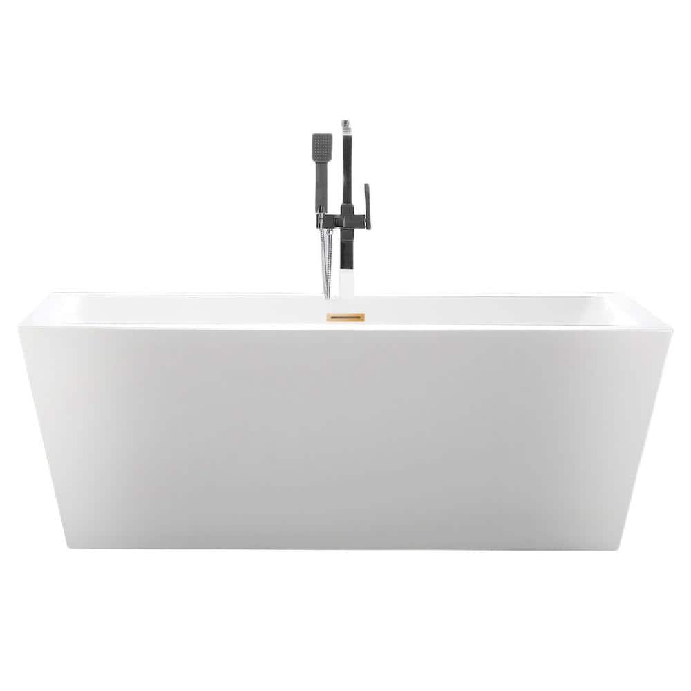 Vanity Art Tarbes 59 in. Acrylic Flatbottom Freestanding Bathtub in White/Titanium Gold