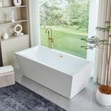 Vanity Art Tarbes 59 in. Acrylic Flatbottom Freestanding Bathtub in White/Titanium Gold