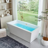 Vanity Art Tarbes 59 in. Acrylic Flatbottom Freestanding Bathtub in White/Titanium Gold