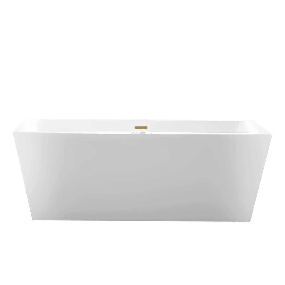 Vanity Art Tarbes 59 in. Acrylic Flatbottom Freestanding Bathtub in White/Titanium Gold