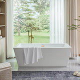 Vanity Art Tarbes 59 in. Acrylic Flatbottom Freestanding Bathtub in White/Titanium Gold