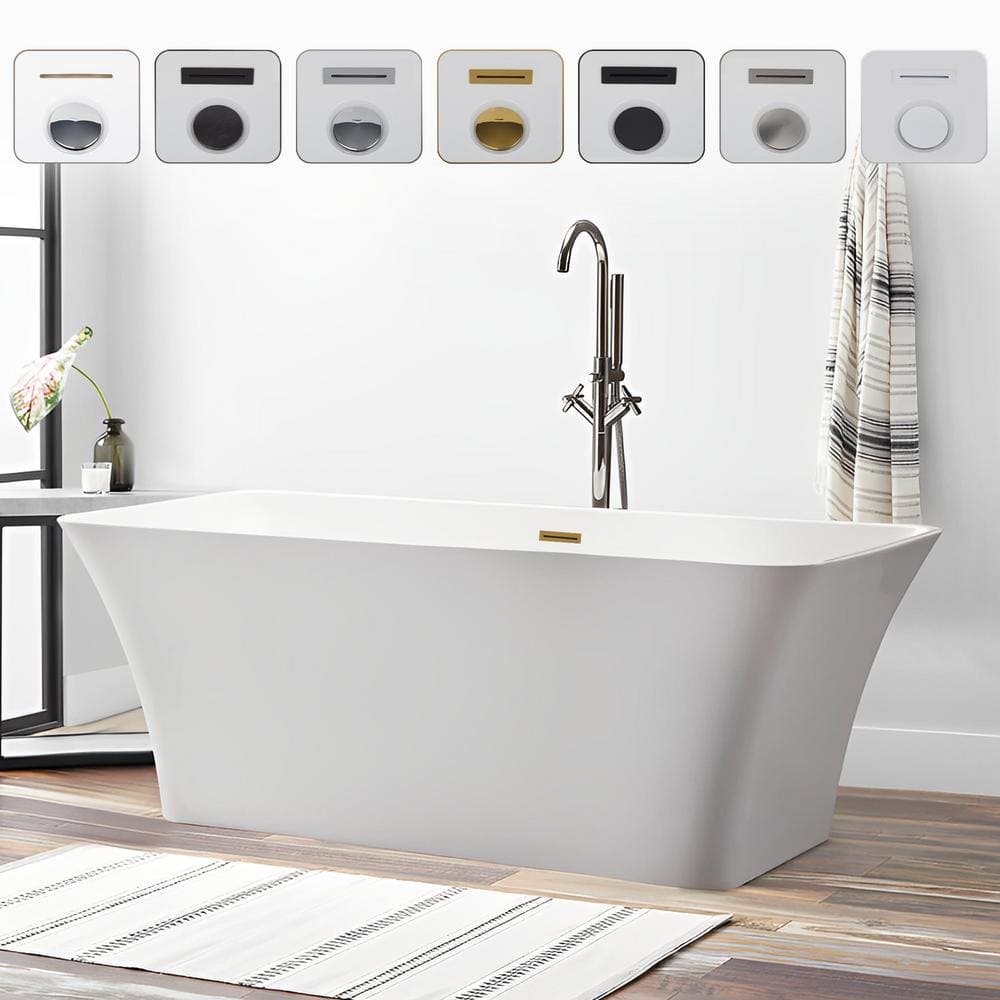 Vanity Art Nantes 67 in. x 30 in. Acrylic Freestanding Soaking Bathtub with Center Drain in White/Titanium Gold