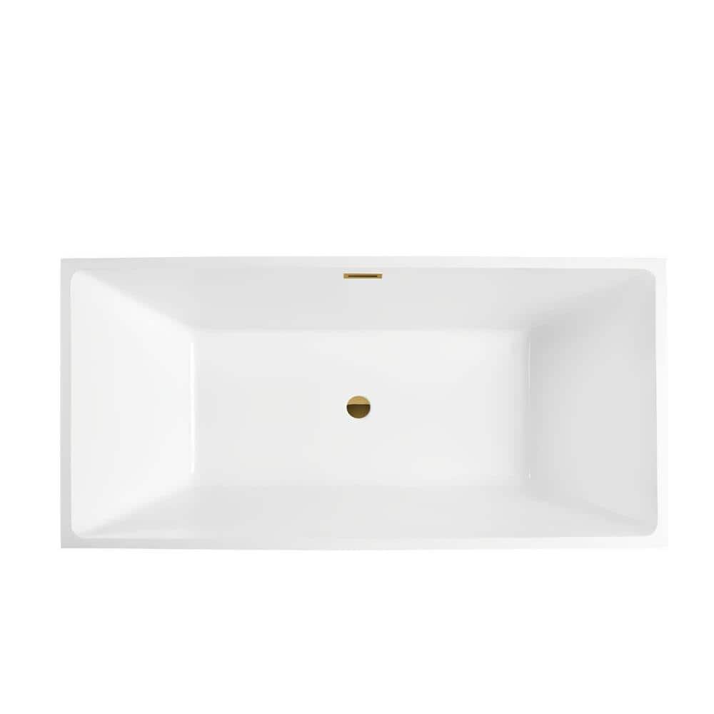 Vanity Art Montpellier 59 in. L x 30 in. W Acrylic Flatbottom Freestanding Bathtub in White/Titanium Gold