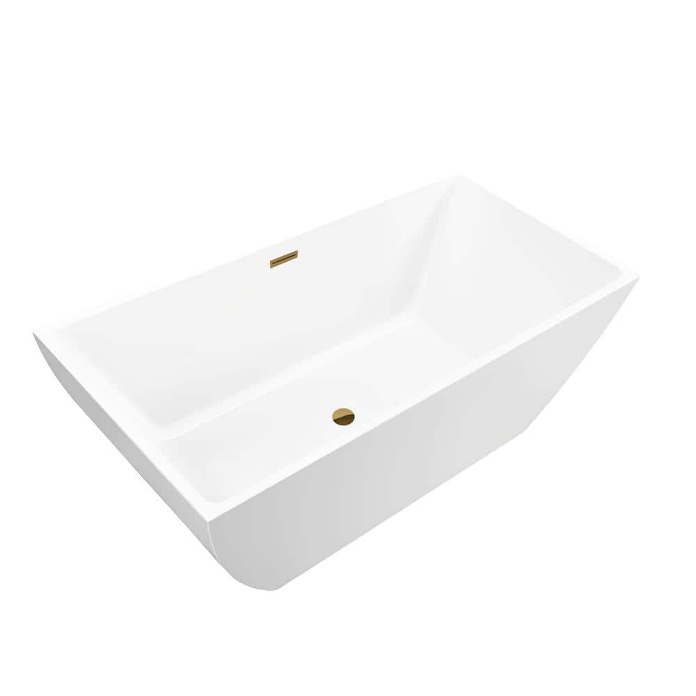 Vanity Art Montpellier 59 in. L x 30 in. W Acrylic Flatbottom Freestanding Bathtub in White/Titanium Gold