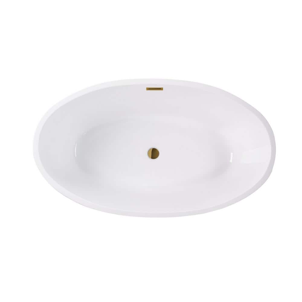 Vanity Art Amiens 69 in. x 40 in. Acrylic Flatbottom Freestanding Soaking Bathtub with Center Drain in White/Titanium Gold
