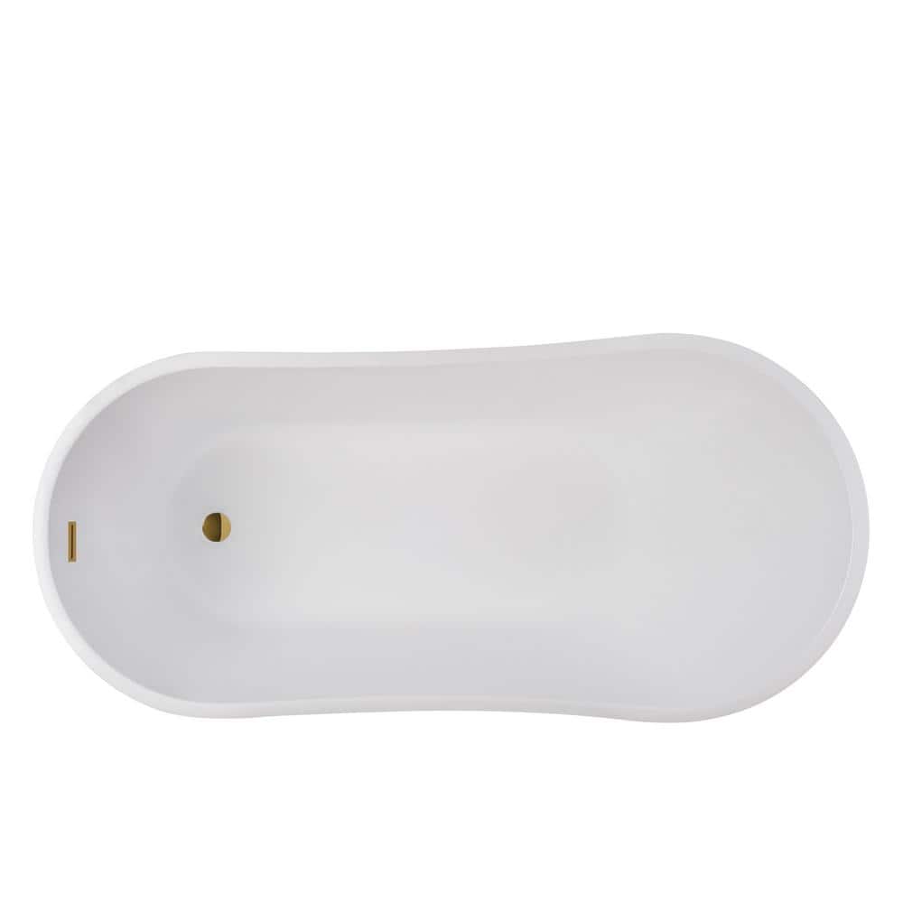 Vanity Art Clermont 59 in. Acrylic Freestanding Flatbottom Bathtub in White/Titanium Gold