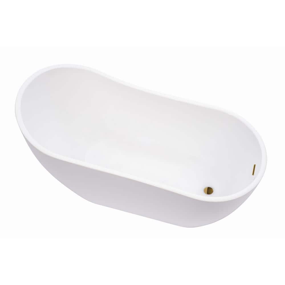 Vanity Art Clermont 59 in. Acrylic Freestanding Flatbottom Bathtub in White/Titanium Gold