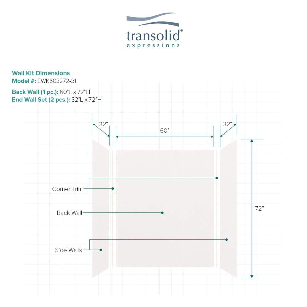 Transolid Expressions 32 in. x 60 in. x 72 in. 3-Piece Easy Up Adhesive Alcove Shower Wall Surround in White