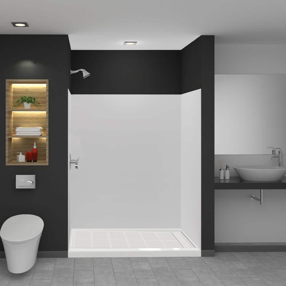 Transolid Expressions 32 in. x 60 in. x 72 in. 3-Piece Easy Up Adhesive Alcove Shower Wall Surround in White