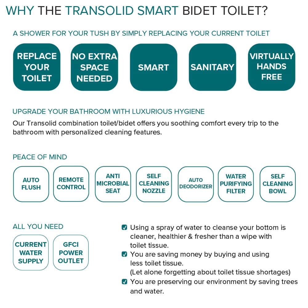 Transolid Rosemary 1-Piece Dual Flush Elongated Smart Toilet Bidet