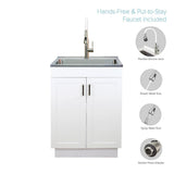 Transolid All-in-One 23.6 in. x 19.7 in. x 34.6 in. Stainless Steel Laundry/Utility Sink and Wood Cabinet with Flex+Freeze Faucet, White