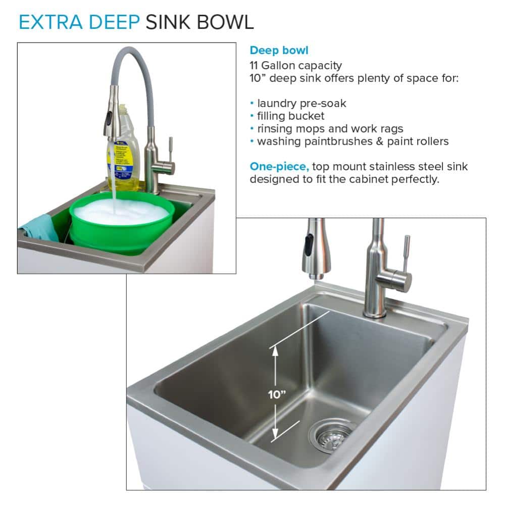 Transolid All-in-One 15.5 in. x 22.4 in. x 34.9 in. Metal Drop-In Laundry/Utility Sink and Cabinet in White