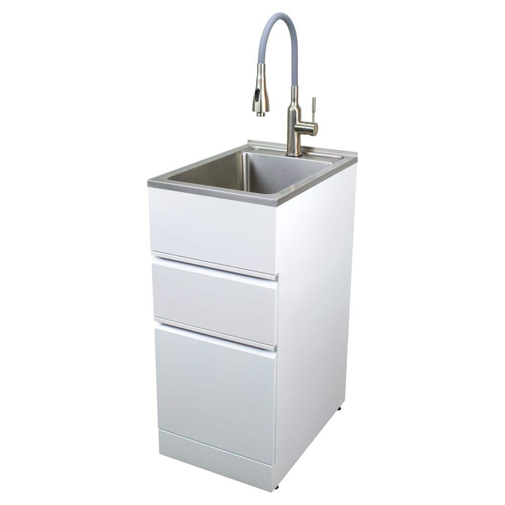 Transolid All-in-One 15.5 in. x 22.4 in. x 34.9 in. Metal Drop-In Laundry/Utility Sink and Cabinet in White
