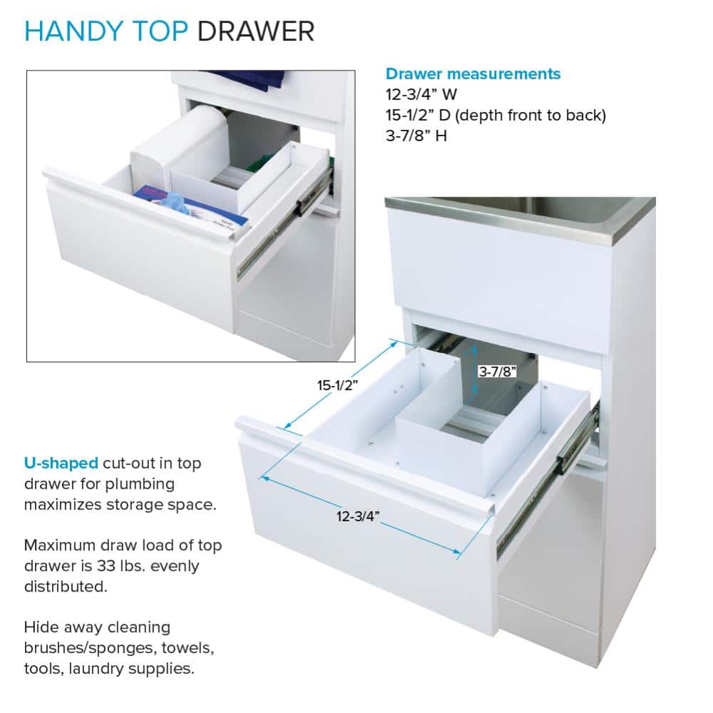 Transolid All-in-One 15.5 in. x 22.4 in. x 34.9 in. Metal Drop-In Laundry/Utility Sink and Cabinet in White